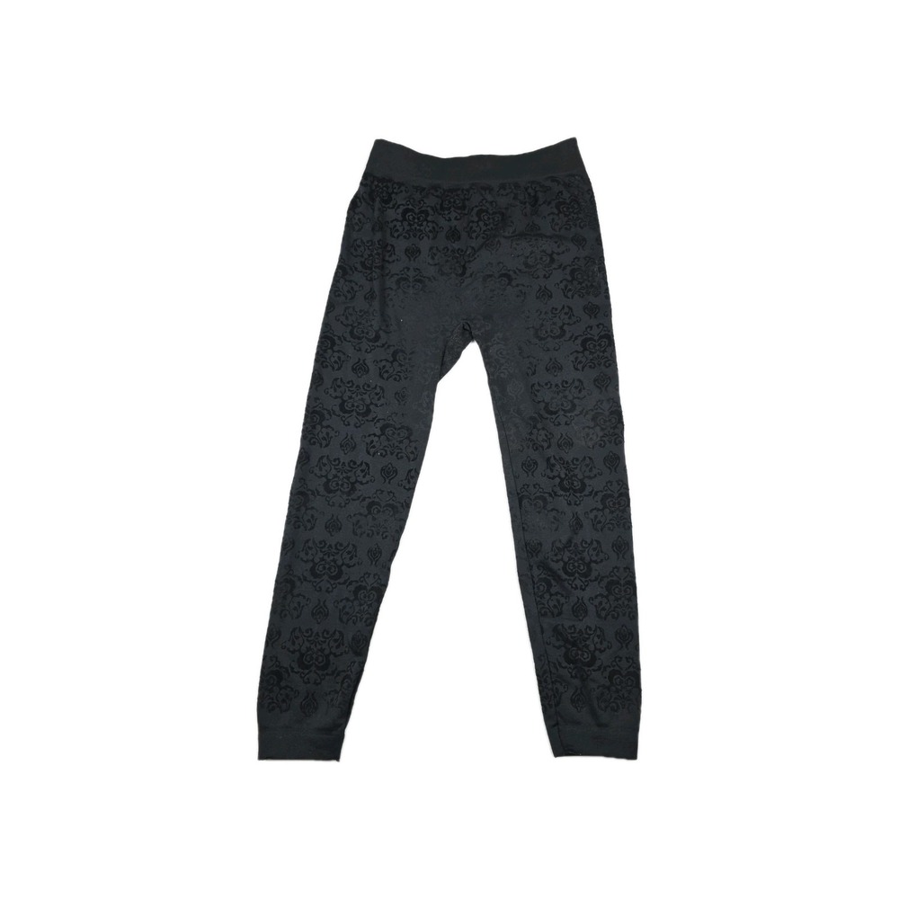 Shosho Black Damask Flocked Velvet Leggings Plus Size XFLK9067 Gothic Baroque